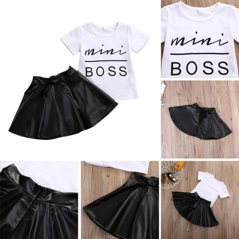 Одежда для маленьких девочек Mini Boss летняя футболка с коротким рукавом + кожаный