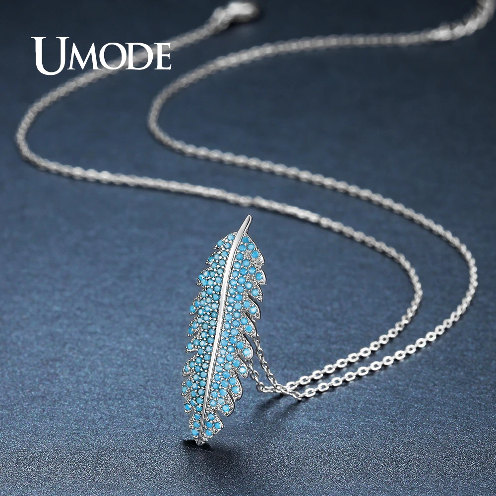 UMODE милые модные ожерелья с подвеской в виде длинного листа голубого цвета CZ