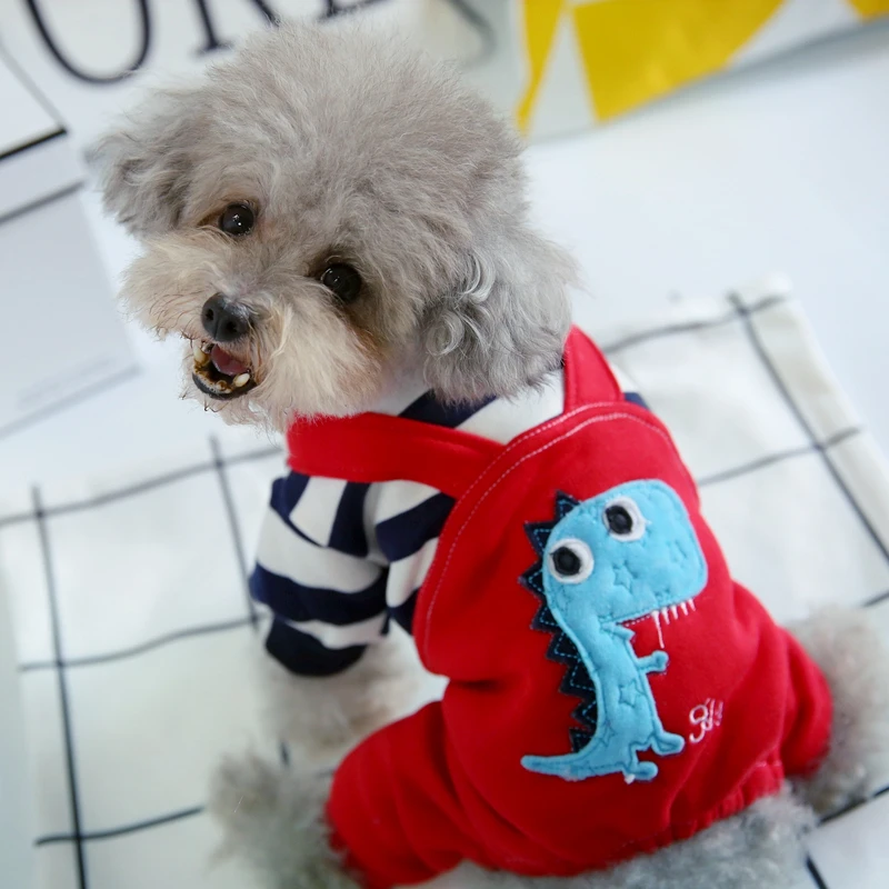 Милый динозавр зимний комбинезон для собаки синий красный теплый питомца щенков