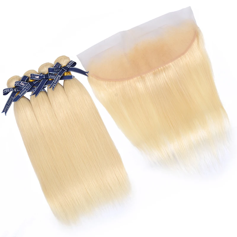 Remyblue Ombre 613 4 комплект s с синтетическое закрытие волос волосы оттенка медовый блонд бразильский прямо с фронтальной Remy человеческие волосы