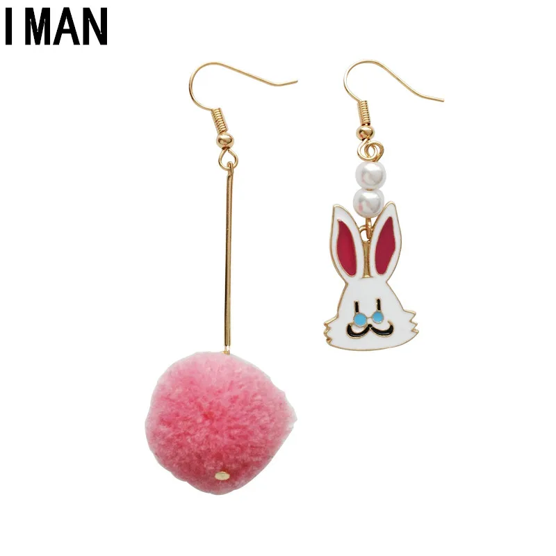 Japan and South Korea sweet girl wonderland lovely rabbit long hair bulb earrings asymmetric cat ear clip female students | Украшения и