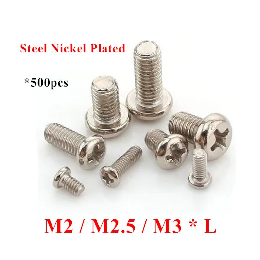 

Винты с крестообразной головкой M2 M2 M2, 5 M3 * 3/4/5/6/7/8/9/10/12/14/16/20/25/30 мм, 500 шт. Сталь с никелированным покрытием