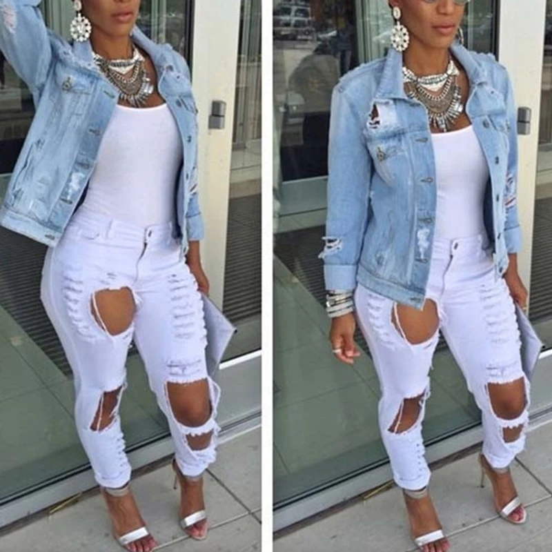 

Women Denim Jacket Female Coat Autumn Long Sleeves Jeans Jackets Lapel Tops Pocket Single Breasted Casual Outerwear Coat
