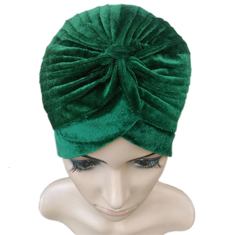 M140 Green VISNXGI новые европейские женские зимние модные черные темно-синие зеленые бархатные мусульманские тюрбан шапки индийские шапки высокого качества - Цвет: M140 Green