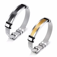 fashion simple bracelet bangles for men mesh strap band black gold color stainless steel male band bracelets jewellery gift