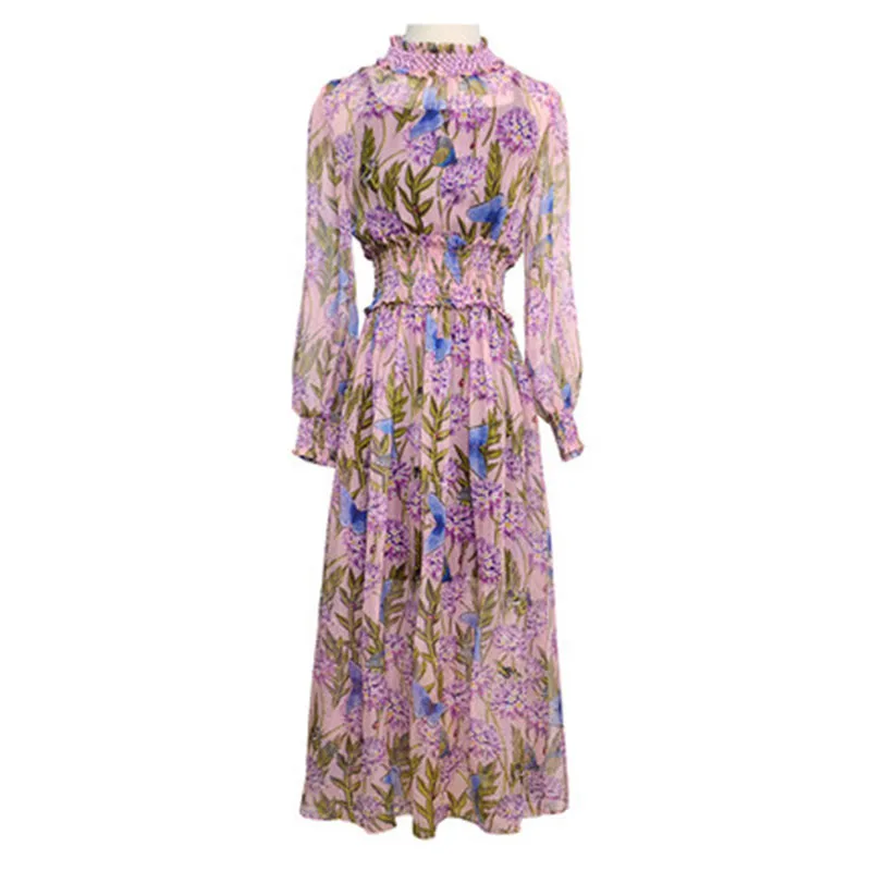 Летняя с цветочным принтом платья для женщин плюс размер тонкая талия Длинные