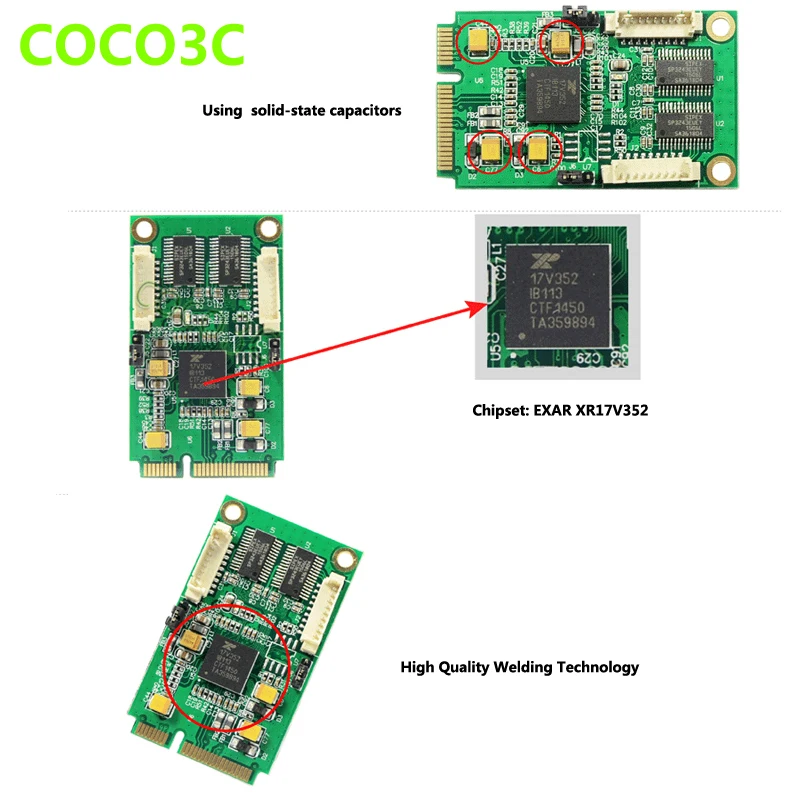Для Intel Min ITX Mini PCIe 2 COM порты карты XR17V352 PCI express серийный контроллер карта DB9 RS 232