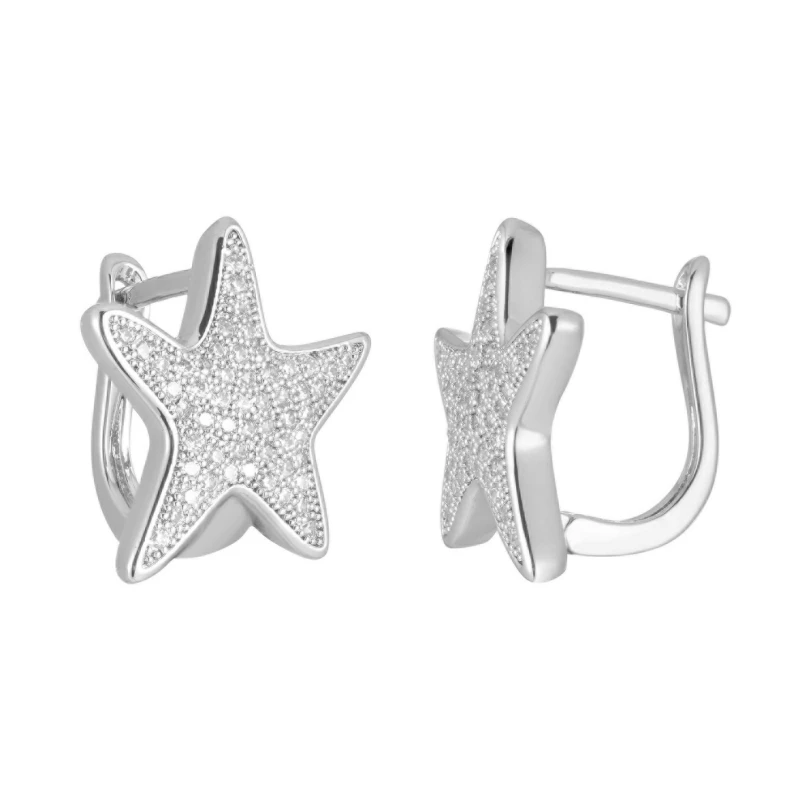 Новый дизайн серебристый циркониевый серьги морской звезды для женщин ювелирные
