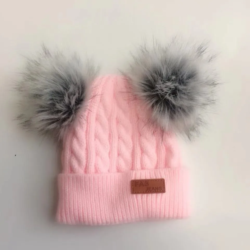

Beanies Baby Hat double Pompon Winter Children Hat Knitted Cute Cap For Girls Boys Casual Solid Color Girls Hat Baby Beanies