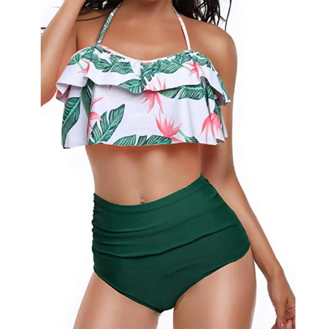 Женский летний купальник пуш ап бикини набор купальный пляжный с принтом высокая