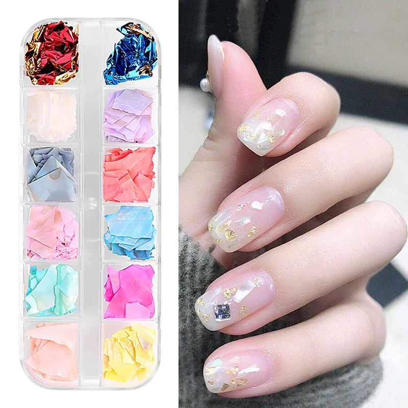 1 коробка раковины хлопья градиентные фольги смешанный дизайн Сломанные камни