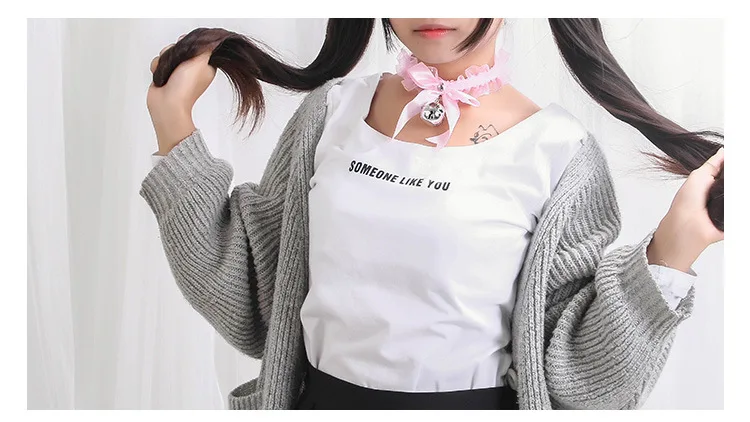 Супер милая Лолита Harajuku кружевной ремешок черный лук для косплея маленькое серебристое колье с колокольчиками ожерелье горничной стиль Неко мушиме Косплей