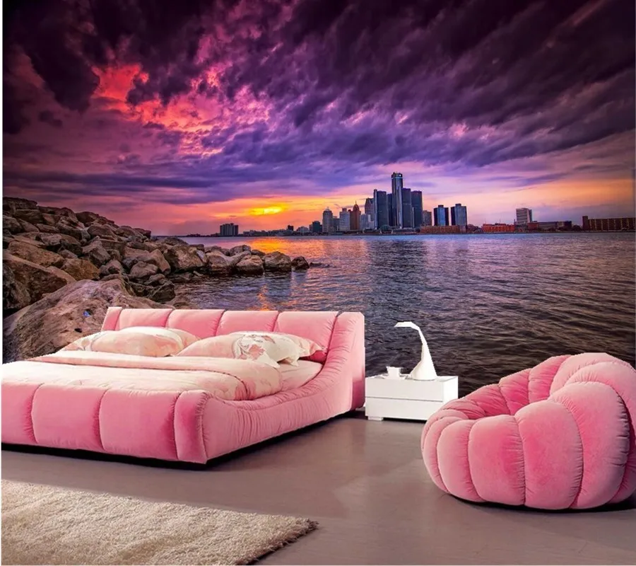 3D-обои с изображением неба скребков камней подсолнухов дома рек | Обустройство