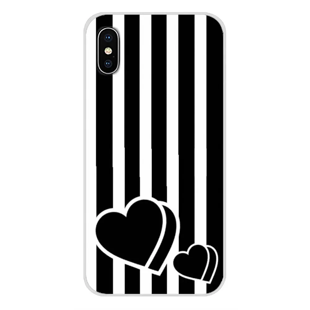 Дизайн крышки черно белые полоски с нарисованными сердечками для Apple iPhone X XR XS MAX 4