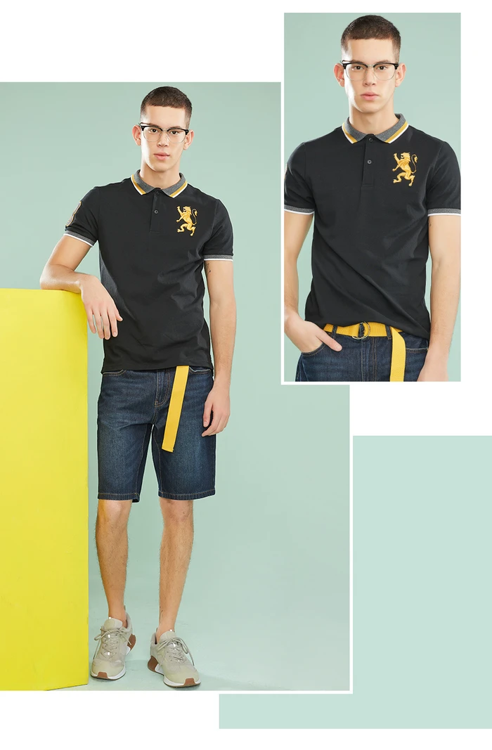 Giordano поло мужское футболка Polo slim fit с короткими рукавами с принтом победоносного льва на груди футболка поло мужская