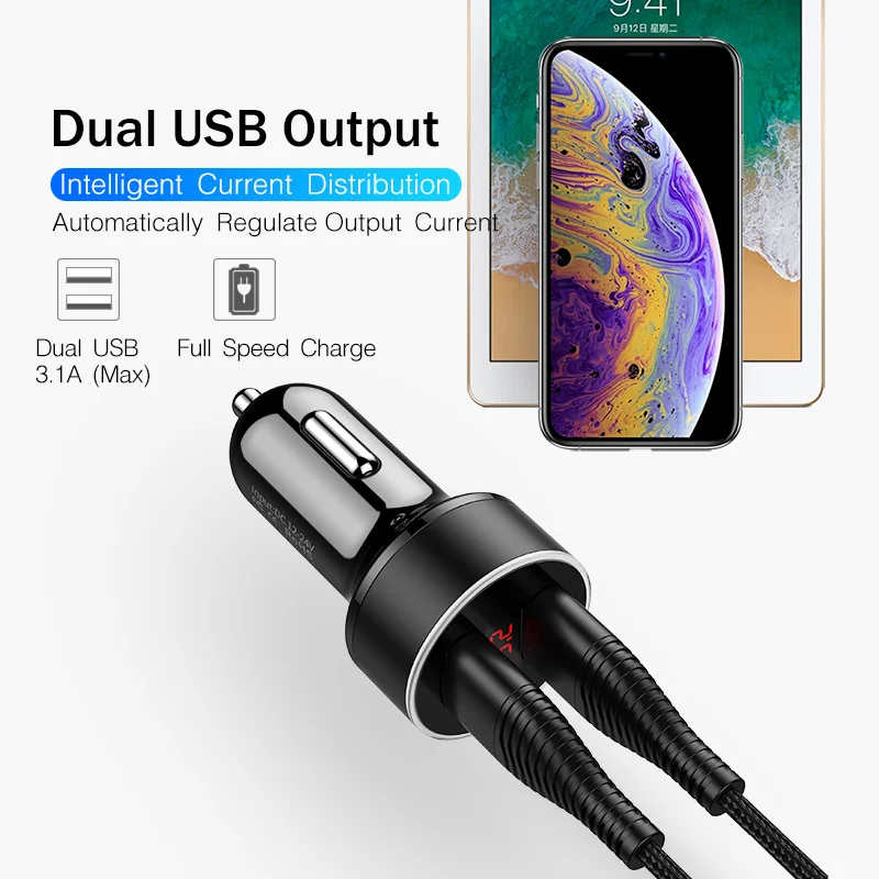 Автомобильное зарядное устройство YKZ с двумя USB портами 3 1 А быстрое со