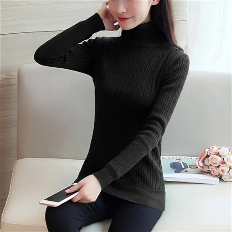 Autumn winter Women Knitted Sweaters Pullovers Turtleneck Long Sleeve Solid Color Slim Elastic Add velvet Short Sweater | Женская одежда