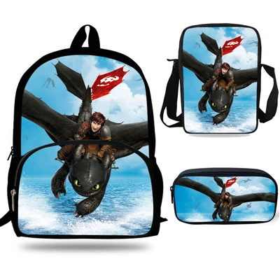 7j0004 16 дюймов Mochila Как приручить рюкзак с принтом Дракона Для детей подростков школьный рюкзак для девочек мальчиков школьные сумки 3 комплекта - Цвет: 7j0004