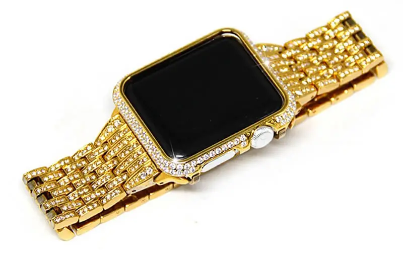 Роскошный чехол со стразами+ ремешок из нержавеющей стали для Apple Watch Series 5 4 3 2 1, браслет iWatch 38 мм 42 мм 40 мм 44 мм для женщин