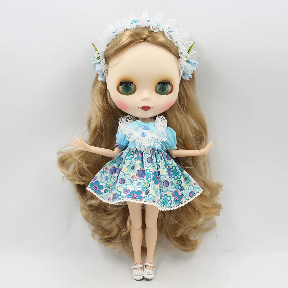 DBS Blyth icy 1/6 кукольная одежда синее платье с цветочным рисунком и лентой для волос
