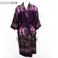 new style ladies sexy satin robe dress gown women elegant print nightgowns kimono bathrobe flower nightdress one size