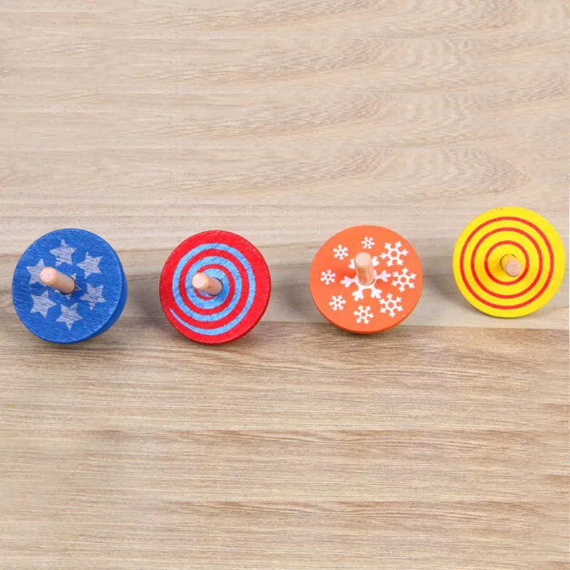 4 шт Мультяшные цветные деревянные спиннинговые игрушки Гироскопы Классические