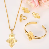 big ethiopian cross jewelry set gold pendant chain earrings ring bangle habesha wedding eritrea party gift bridal wedding set