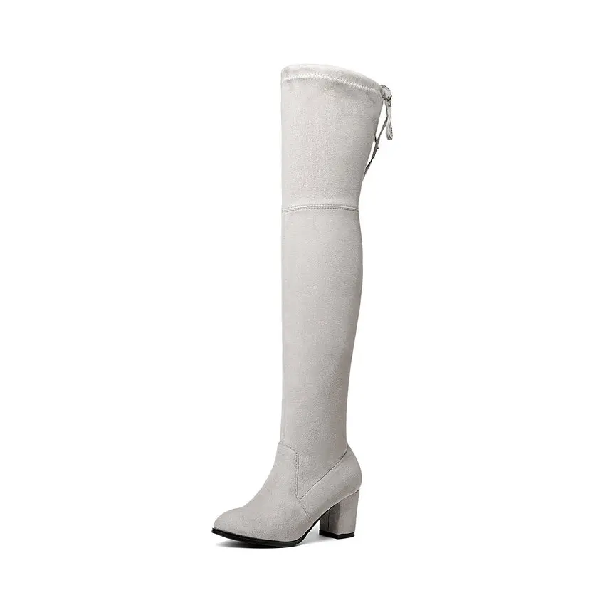 Женские ботфорты из флока на шнуровке с круглым носком размеры 34 43|boots ladies|knee bootsover