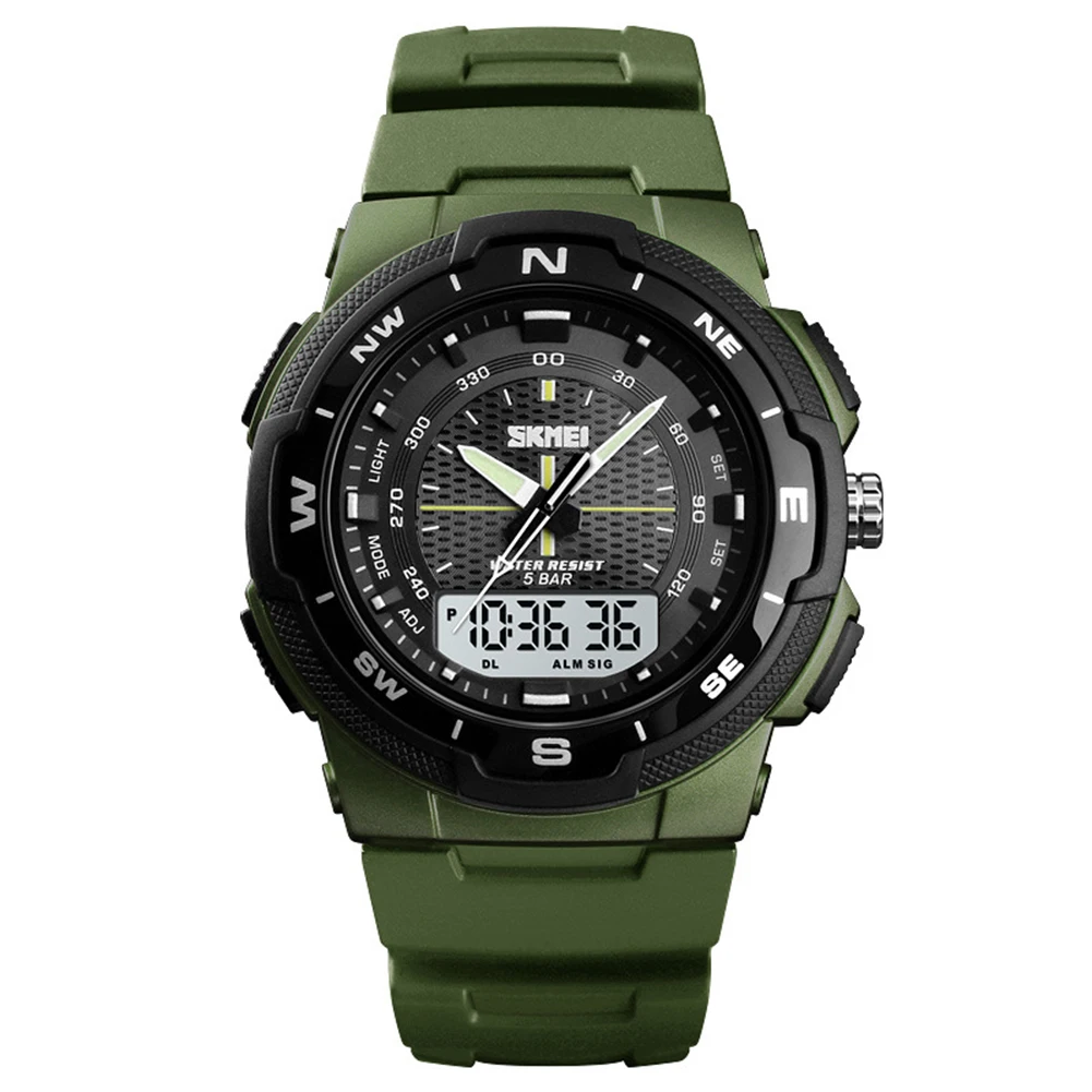 Army Green Спортивные часы с подсветкой и круглым циферблатом, будильник, секундомер, повседневные мужские цифровые светодиодный наручные часы, подарок, топ класса люкс, брендовые электронные мужские часы - Цвет: Army Green