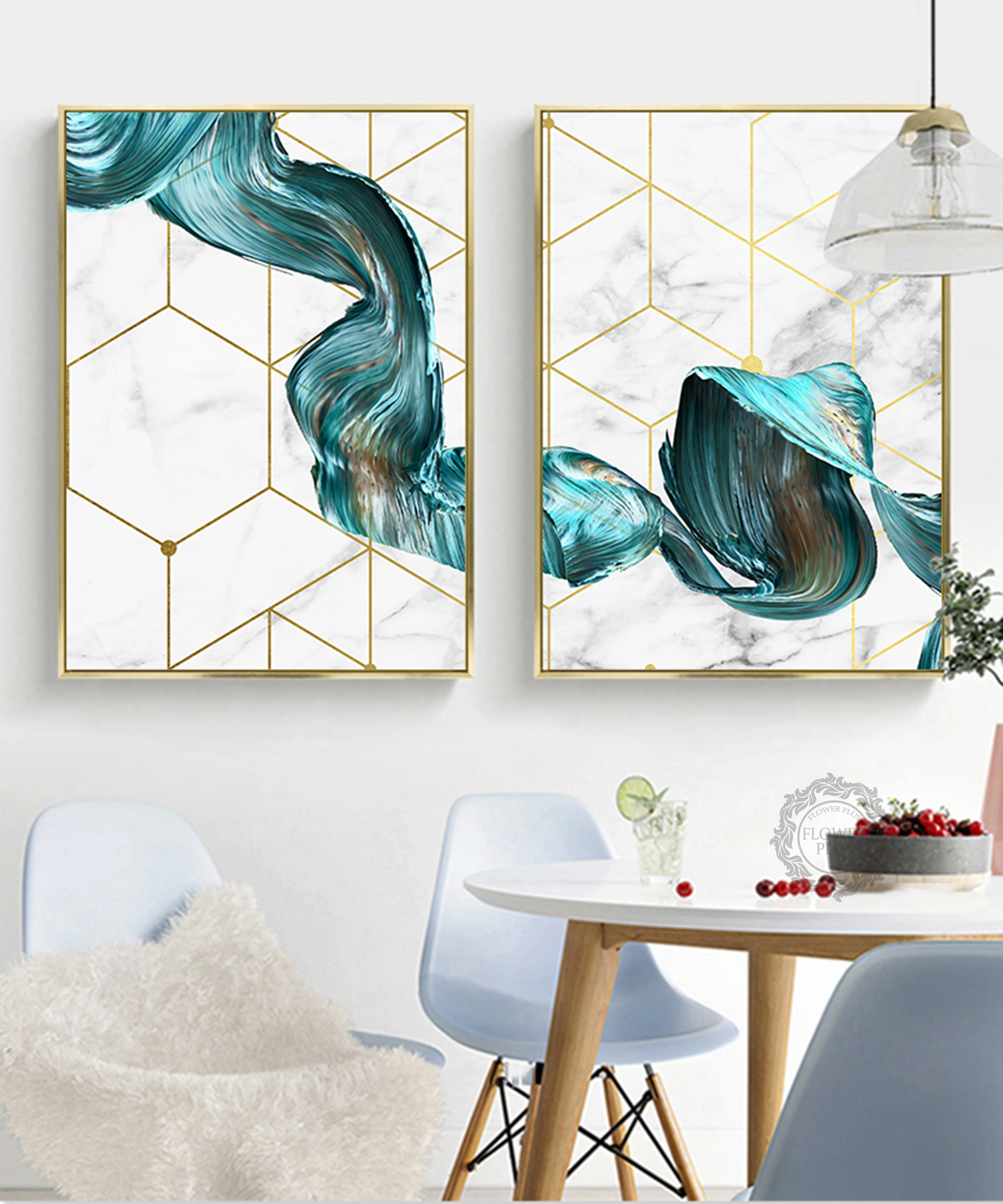 

Nordic Geometric Wall Art Canvas Painting Abstract Blue Fabric Poster Print Modern Minimalist Picture for Living Room Home Decor