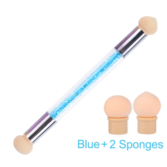 Blue and 2 Sponge STZ набор кистей для ногтей с эффектом омбре, градиентные губки, кисти для нейл-арта, ручка, акриловый гель, блеск, набор пудры, точечные инструменты, маникюр#945-1 - Цвет: Blue and 2 Sponge