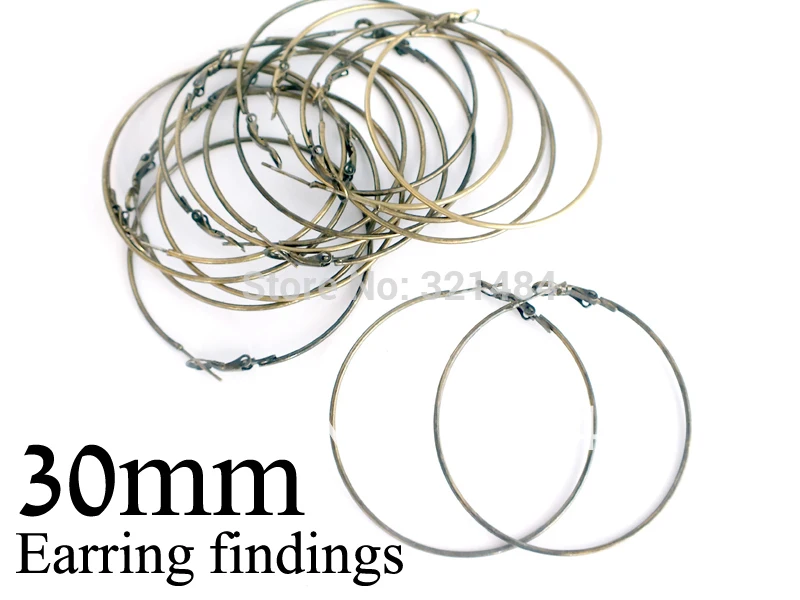 

200 шт 30 мм античные латунные бронзовые французские Серьги-крючки, серьги без никеля, фурнитура для сережек