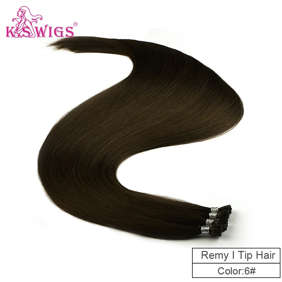 #6 K.S парики прямые Remy I Tip человеческие волосы для наращивания двойной нарисованные предварительно скрепленные волосы 20 ''28'' 1 г/локон - Цвет: #6