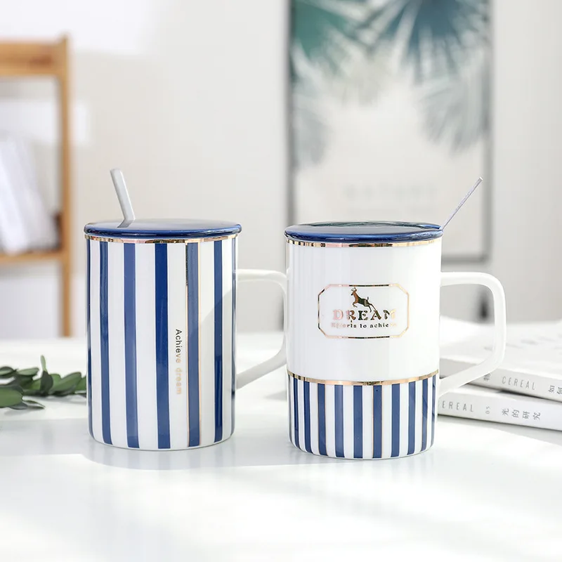 420 мл керамическая кружка в средиземноморском стиле с крышкой ложки сине белая