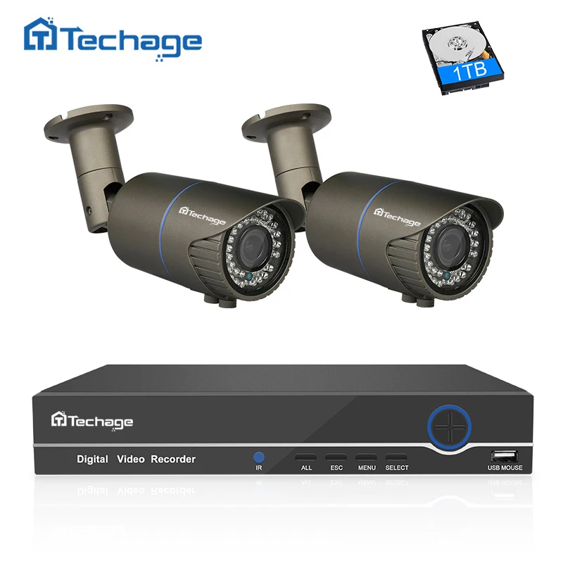 Techage 4ch 1080 P CCTV Системы PoE NVR комплект 2 шт. 2.8 мм 12 зум объектив с переменным фокусным