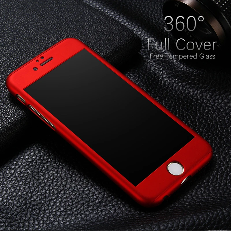 MaxGear 360 Degree Full Cover Red Case For iPhone 6 6s 7 Plus 5S 5 SE With Tempered Glass Phone Capa Coque |