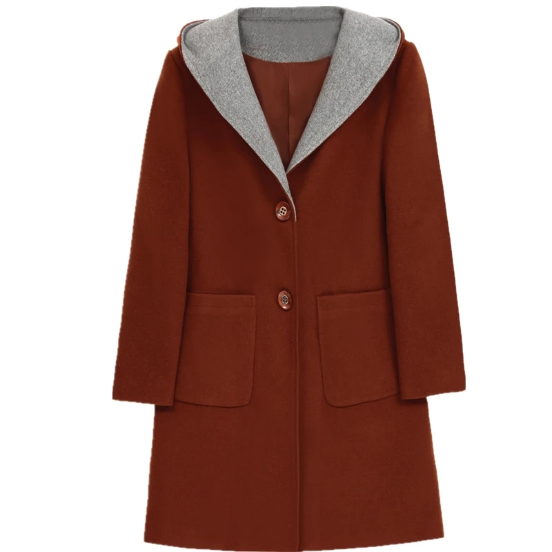 Autumn Winter Woolen Coat Women Hooded New Middle-aged Mother Clothes Long Slim Wool Coat Womens windbreaker Plus Size coat 5XL