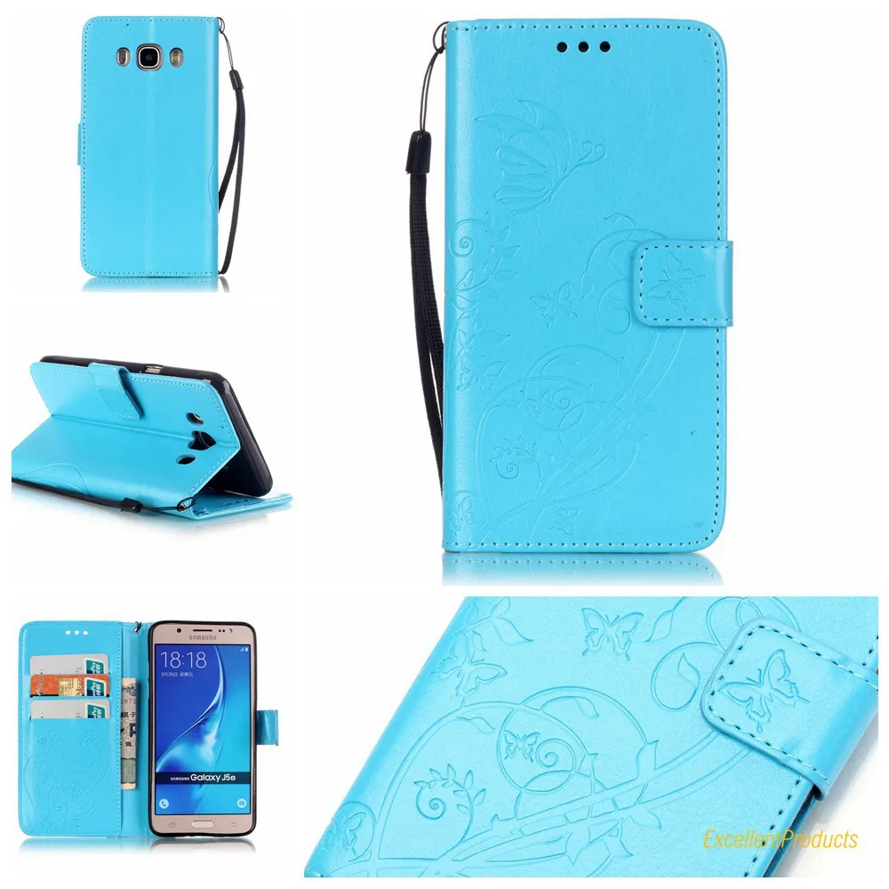 Тиснением Цветы и бабочки Флип кожаный чехол для samsung J5 2016 J510 Coque Бумажник Обложка