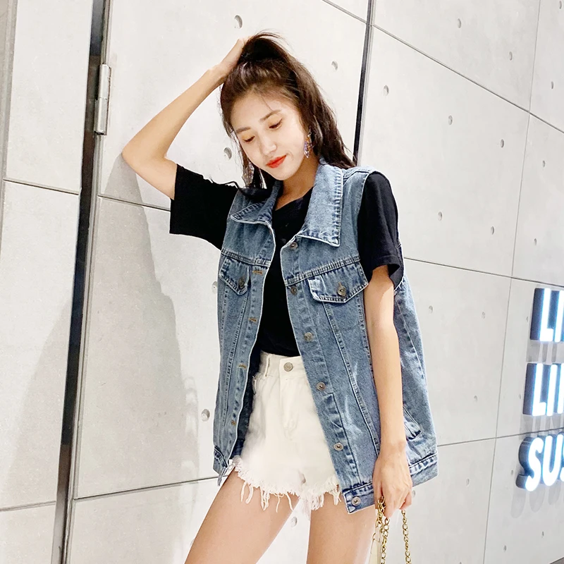 Синий джинсовый жилет Лето 2019 новая женская одежда старый свободный безрукавный