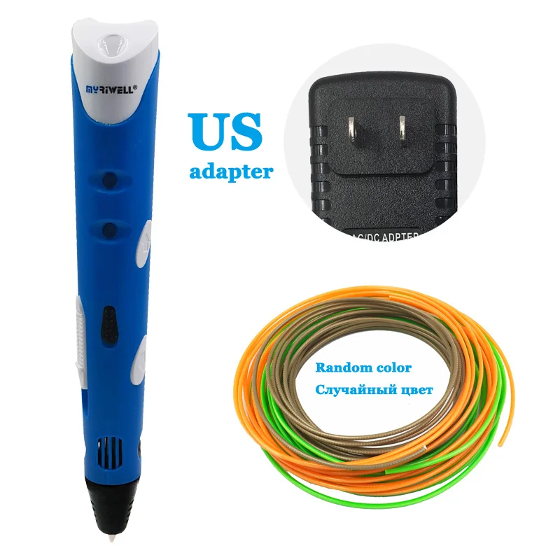 Blue US Myriwell 3d Ручка 50 м/100 м 1,75 мм abs Смарт 3d Ручка для рисования креативная игрушка Рождественский подарок для детей дизайн живопись Игрушка ручка 3d принтер - Цвет: Blue US