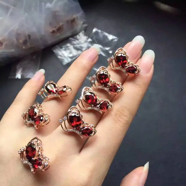 

natural red garnet pendant 925 Sterling silver Natural gemstone Pendant Necklace trendy Cute lovely Butterfly fly women jewelry