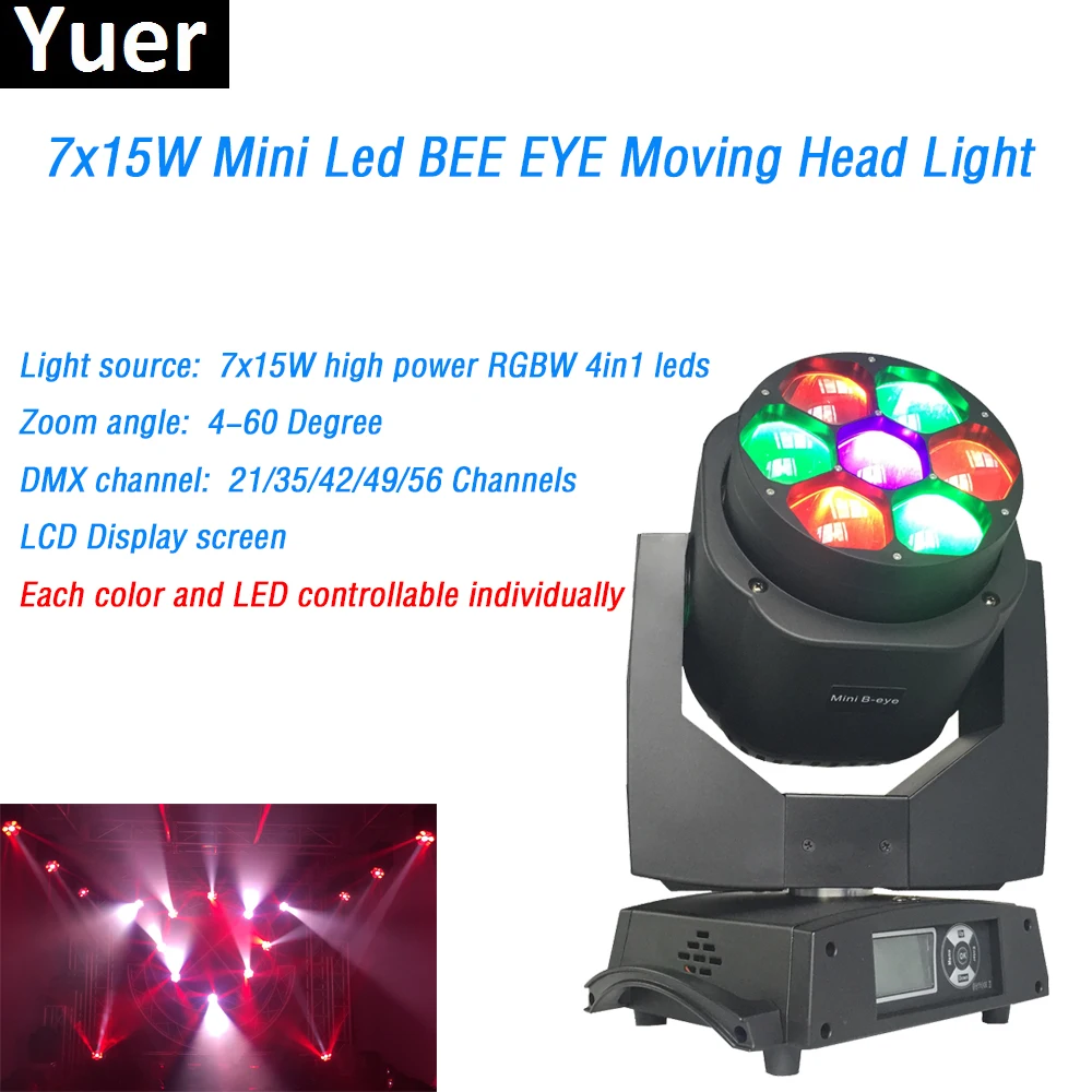 7X15 Вт RGBW 4в1 led Mini Bee Eye Moving Head Wash Beam Lights lamp 4 60 градусов Zoom Angle DJ Disco Professional Stage