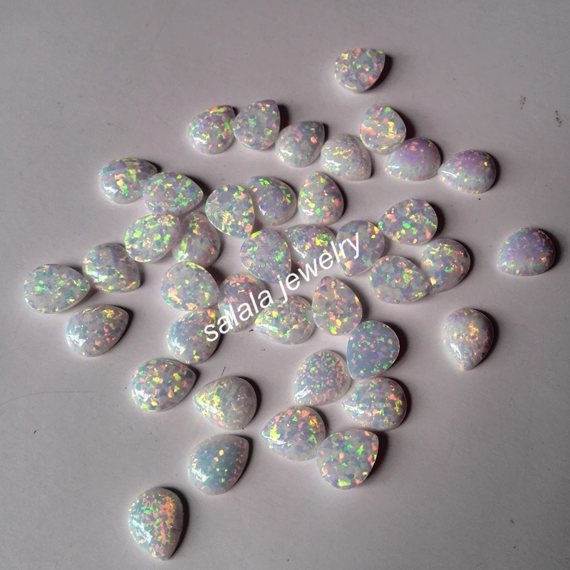 100pcs /lot Free Shipping 8x10mm Synthetic Opal Snow White Pear Cabochon Stone Price | Украшения и аксессуары
