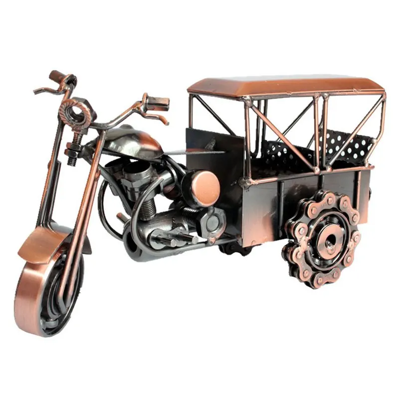 Ретро трехколесный мотоцикл металлическая скульптура винтажный Tuk-tuk железное искусство домашний декор день рождения и фестиваль подарок украшение ремесло