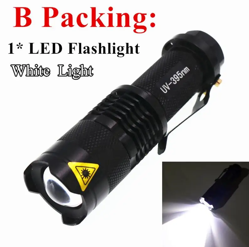 B Packing- White LED Портативный мини-светильник с зумом, СВЕТОДИОДНЫЙ УФ-фиолетовый светильник, фонарь на батарейках AA/14500, фонарь с зумом, светильник-вспышка - Испускаемый цвет: B Packing- White LED