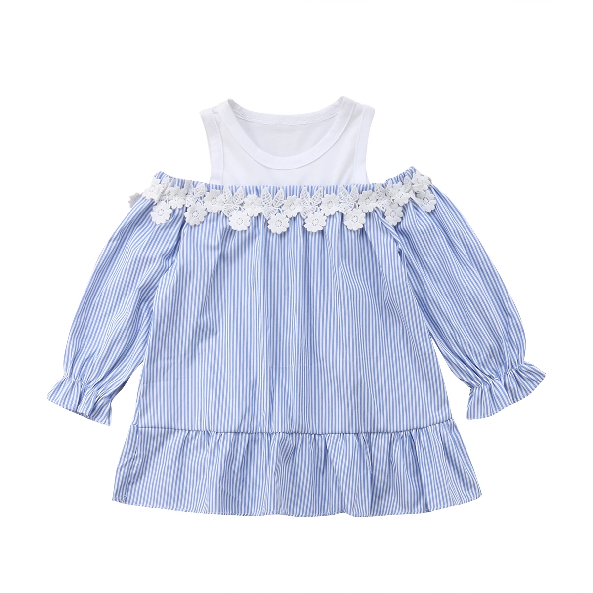 Casual Newborn Infant Kids Baby Girls Clothes Off Shoulder A-line Princess Dress Boutique Long Sleeve Striped T-shirt | Детская одежда