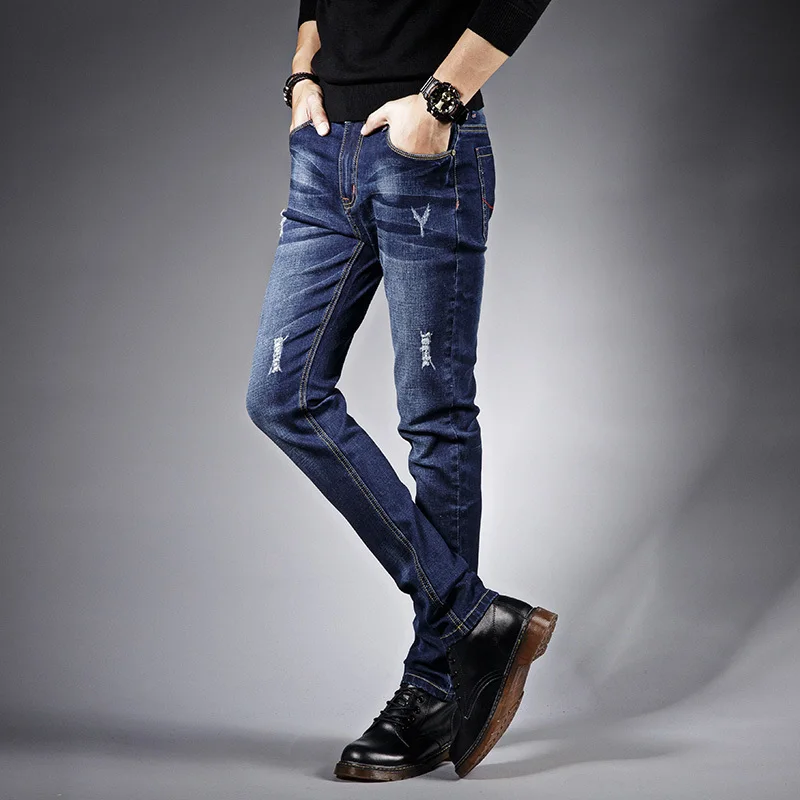 Новые мужские брендовые джинсы модные повседневные облегающие прямые с высокой