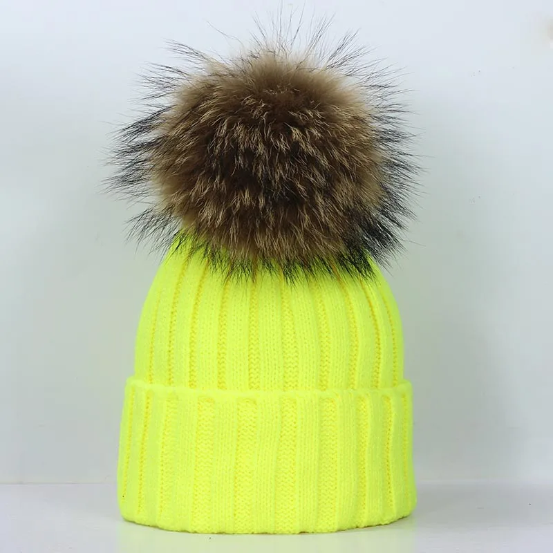 Yellow A Новинка, шапка из лисьего меха с помпонами, зимняя шапка для женщин, вязаная шапка для девочек, модная шапка Skullies Beanies, Брендовая женская шапка, Прямая поставка - Цвет: Yellow A