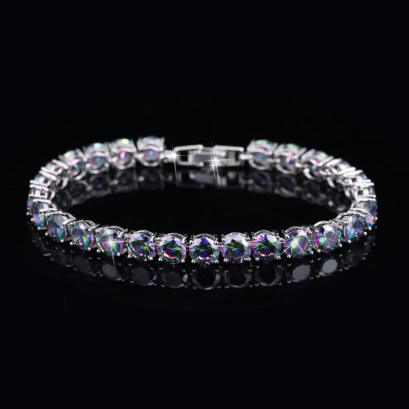 Multicolor ANGELCZ модные 925 пробы серебряные ювелирные изделия с фианитами для женщин натуральный круглый разноцветный Мистик кристалл стильный теннис браслеты AB072 - Окраска металла: Multicolor