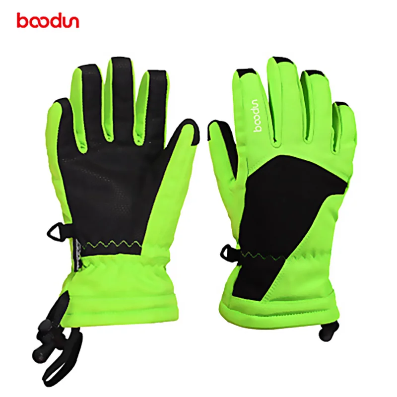 lime green Детские лыжные перчатки Зимние флисовые тепловые перчатки для катания на лыжах, сноуборда для детей ветрозащитные сенсорные детские велосипедные перчатки - Цвет: lime green